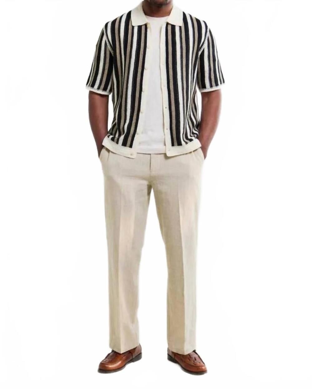 NEW WAX LONDON stripe crochet porto polo shirt in ecru black